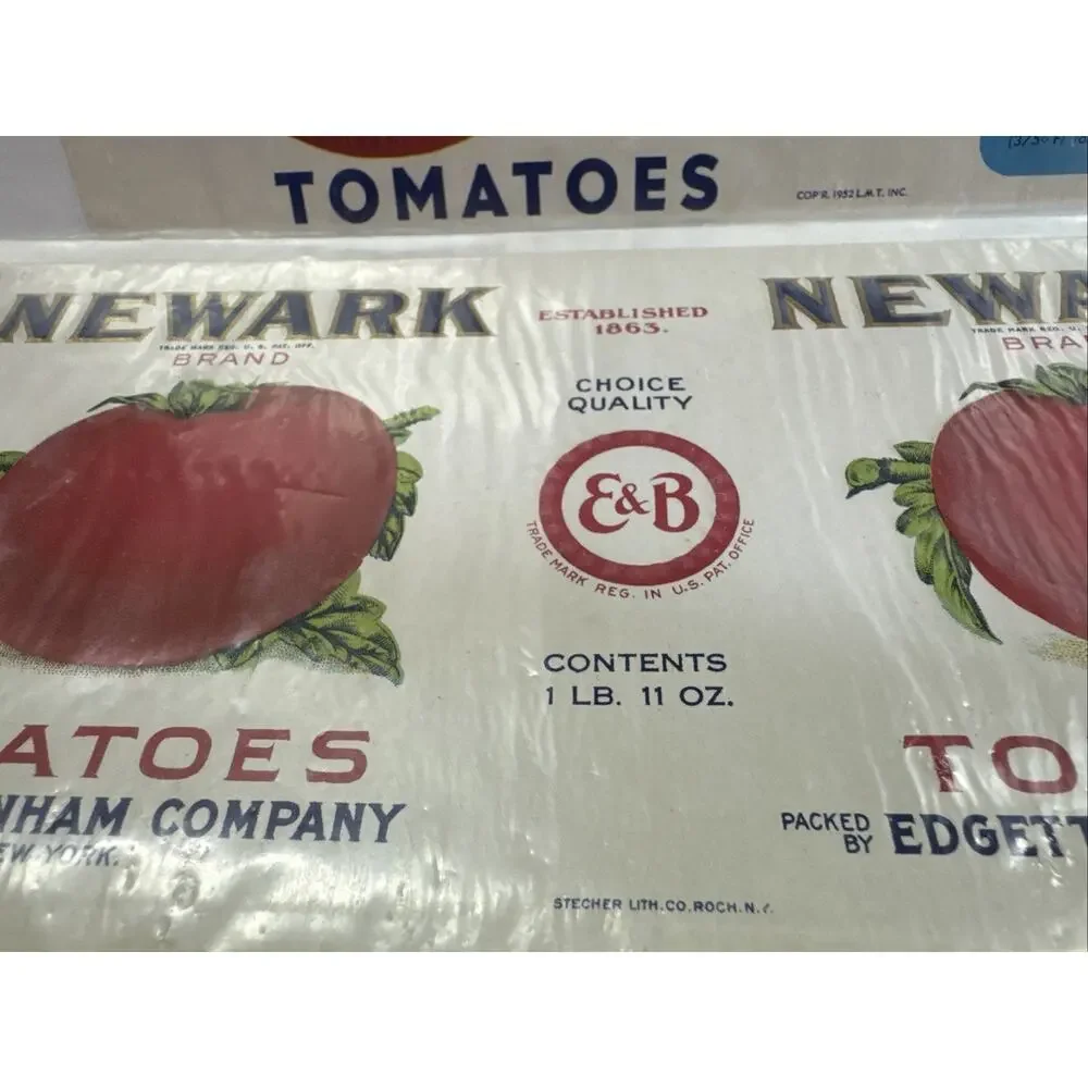 Lot 8 Tomatoes Vtg Unused Can Label Mid-Century Decor MCM Tomato Bright
